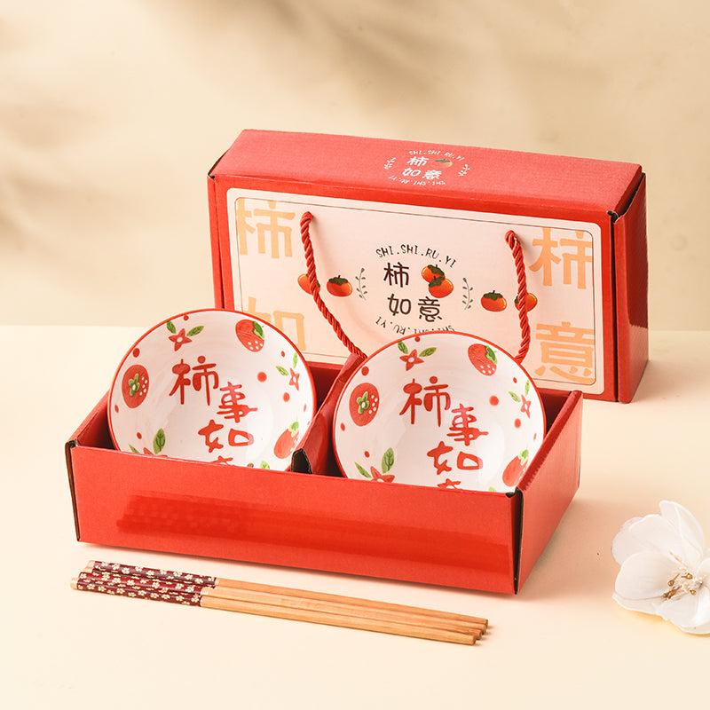 🇸🇬 Ready Stock Ceramic Bowl Chopsticks Gift Set Wedding Housewarming Corporate Gift Dining Tableware Soup Bowl CNY 2014