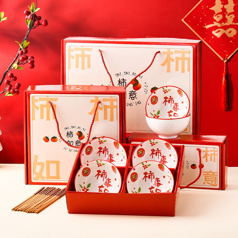 🇸🇬 Ready Stock Ceramic Bowl Chopsticks Gift Set Wedding Housewarming Corporate Gift Dining Tableware Soup Bowl CNY 2014