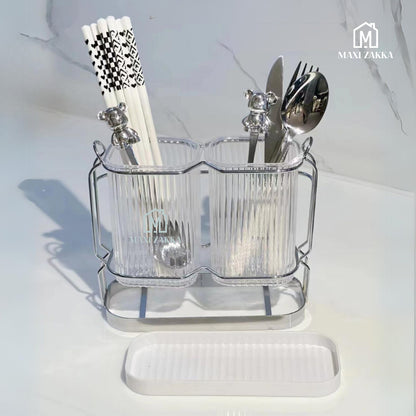 🇸🇬 Ready Stock Cutlery Organizer Utensils Holder Fork Spoon Knife Storage Drainer Chopsticks Tableware Household Kitchen