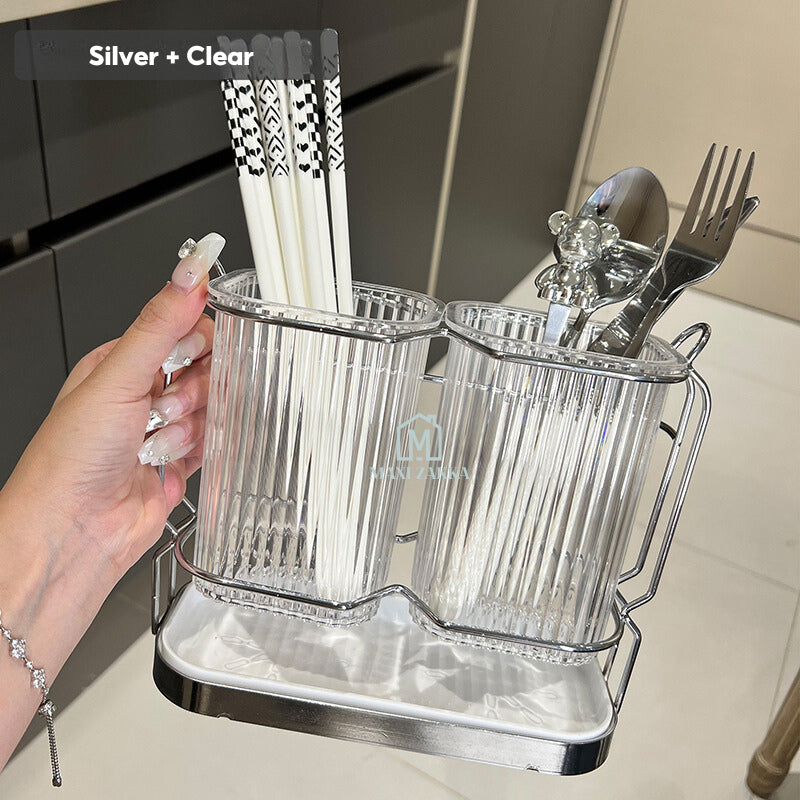 🇸🇬 Ready Stock Cutlery Organizer Utensils Holder Fork Spoon Knife Storage Drainer Chopsticks Tableware Household Kitchen