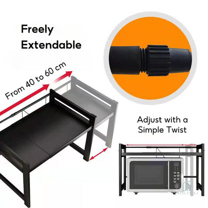 🇸🇬 Ready Stock Microwave Rack Adjustable Oven Shelf Kitchen Countertop Organiser Storage Oven Stand Toaster Telescopic