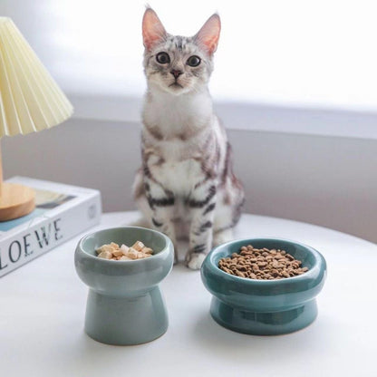 🇸🇬 Ready Stock Pet Bowl Ceramic Elevated Cat Bowl Dog Food Water Snack Bowl Cat Feeding Plate Spine Protection