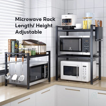 🇸🇬 Ready Stock Microwave Rack Adjustable Oven Shelf Kitchen Countertop Organiser Storage Oven Stand Toaster Telescopic