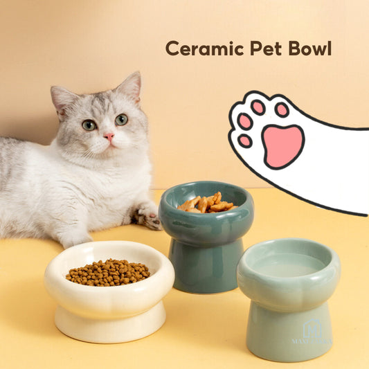 Pet Bowl Ceramic Elevated Cat Bowl Dog Food Water Snack Bowl Cat Feeding Plate Spine Protection