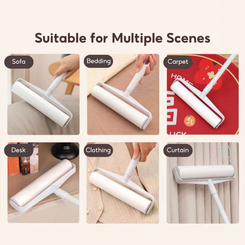 🇸🇬 Ready Stock CHEAPEST Lint Roller Mop Dust Pet Hair Removal Extendable Rod Refill Sticky Paper Carpet Rug Bed Clothes