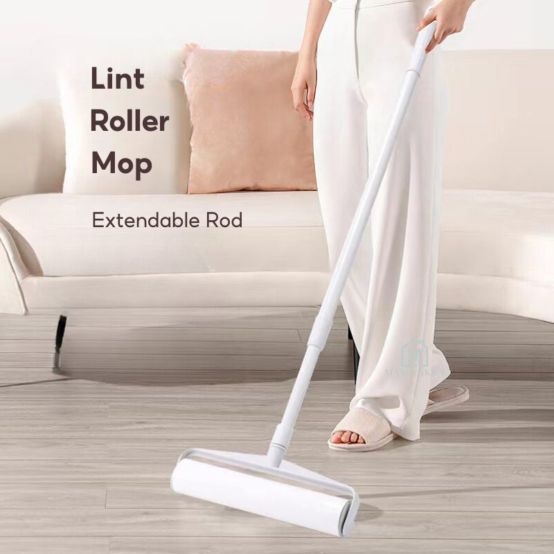 🇸🇬 Ready Stock CHEAPEST Lint Roller Mop Dust Pet Hair Removal Extendable Rod Refill Sticky Paper Carpet Rug Bed Clothes