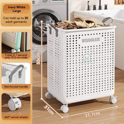 🇸🇬 Ready Stock Foldable Laundry Basket Space Saving Clothes Storage Bag Shelves Toys Doll Book Organizer Wheel