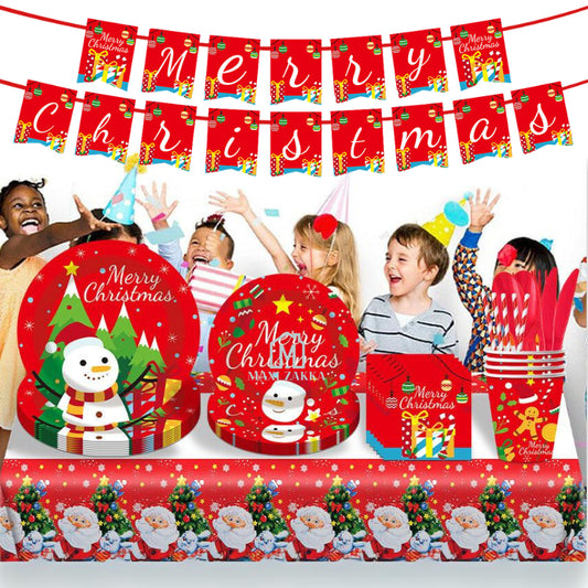 🇸🇬 Ready Stock 10/20 Pax Christmas Party Disposable Cutlery Tableware Set Utensils Paper Plate Cup Plastic Fork Spoon