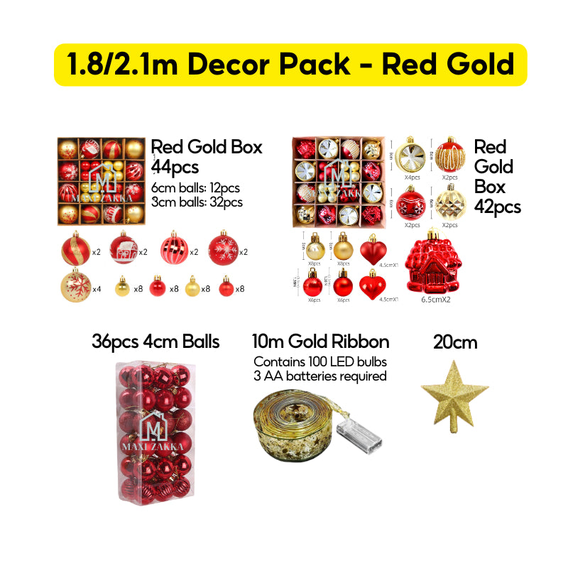 🇸🇬 Ready Stock Premium Artificial Holiday Christmas Tree Value Decor Pack 150cm/180cm/210cm Full Dense Led Light Ribbon