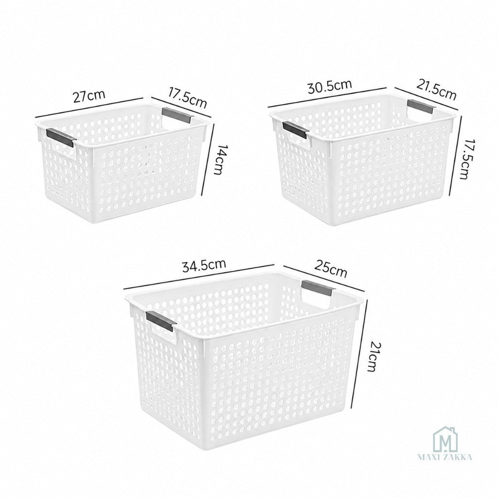 🇸🇬 Ready Stock Grey Handle Multipurpose Storage Basket Plastic Organiser for Snacks Toys Kitchen Bathroom Refrigerator