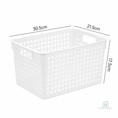 🇸🇬 Ready Stock Grey Handle Multipurpose Storage Basket Plastic Organiser for Snacks Toys Kitchen Bathroom Refrigerator