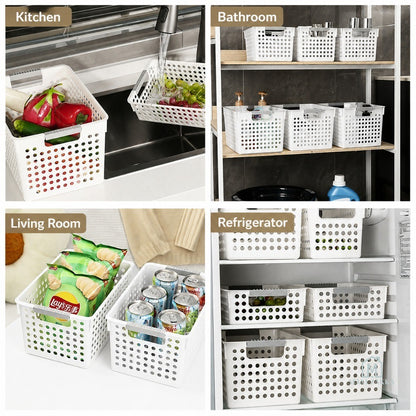 🇸🇬 Ready Stock Grey Handle Multipurpose Storage Basket Plastic Organiser for Snacks Toys Kitchen Bathroom Refrigerator
