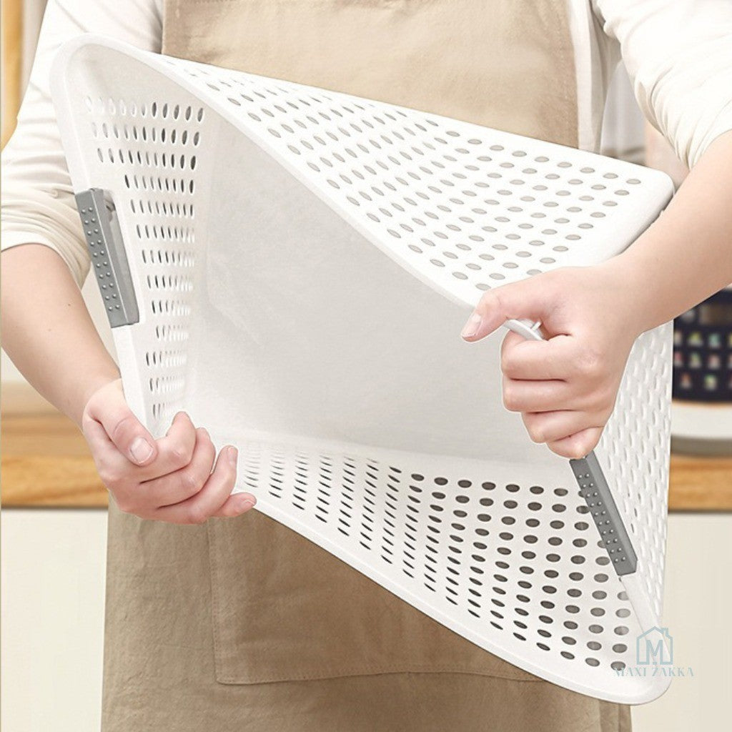 🇸🇬 Ready Stock Grey Handle Multipurpose Storage Basket Plastic Organiser for Snacks Toys Kitchen Bathroom Refrigerator
