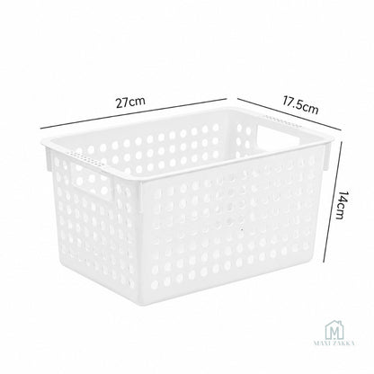🇸🇬 Ready Stock Grey Handle Multipurpose Storage Basket Plastic Organiser for Snacks Toys Kitchen Bathroom Refrigerator