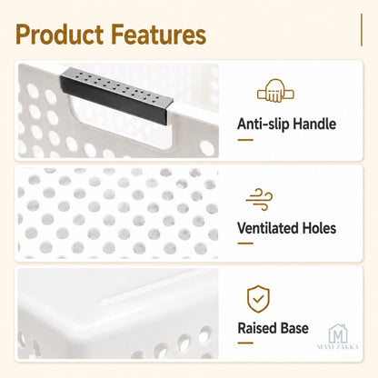 🇸🇬 Ready Stock Grey Handle Multipurpose Storage Basket Plastic Organiser for Snacks Toys Kitchen Bathroom Refrigerator