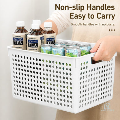 🇸🇬 Ready Stock Grey Handle Multipurpose Storage Basket Plastic Organiser for Snacks Toys Kitchen Bathroom Refrigerator