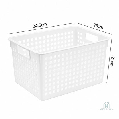 🇸🇬 Ready Stock Grey Handle Multipurpose Storage Basket Plastic Organiser for Snacks Toys Kitchen Bathroom Refrigerator