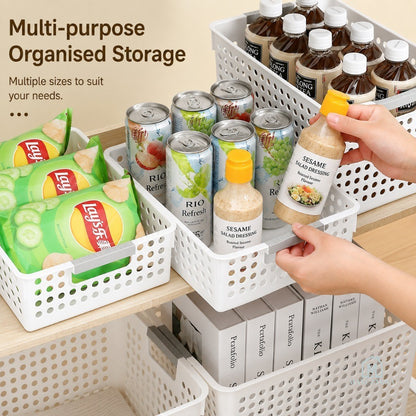 🇸🇬 Ready Stock Grey Handle Multipurpose Storage Basket Plastic Organiser for Snacks Toys Kitchen Bathroom Refrigerator