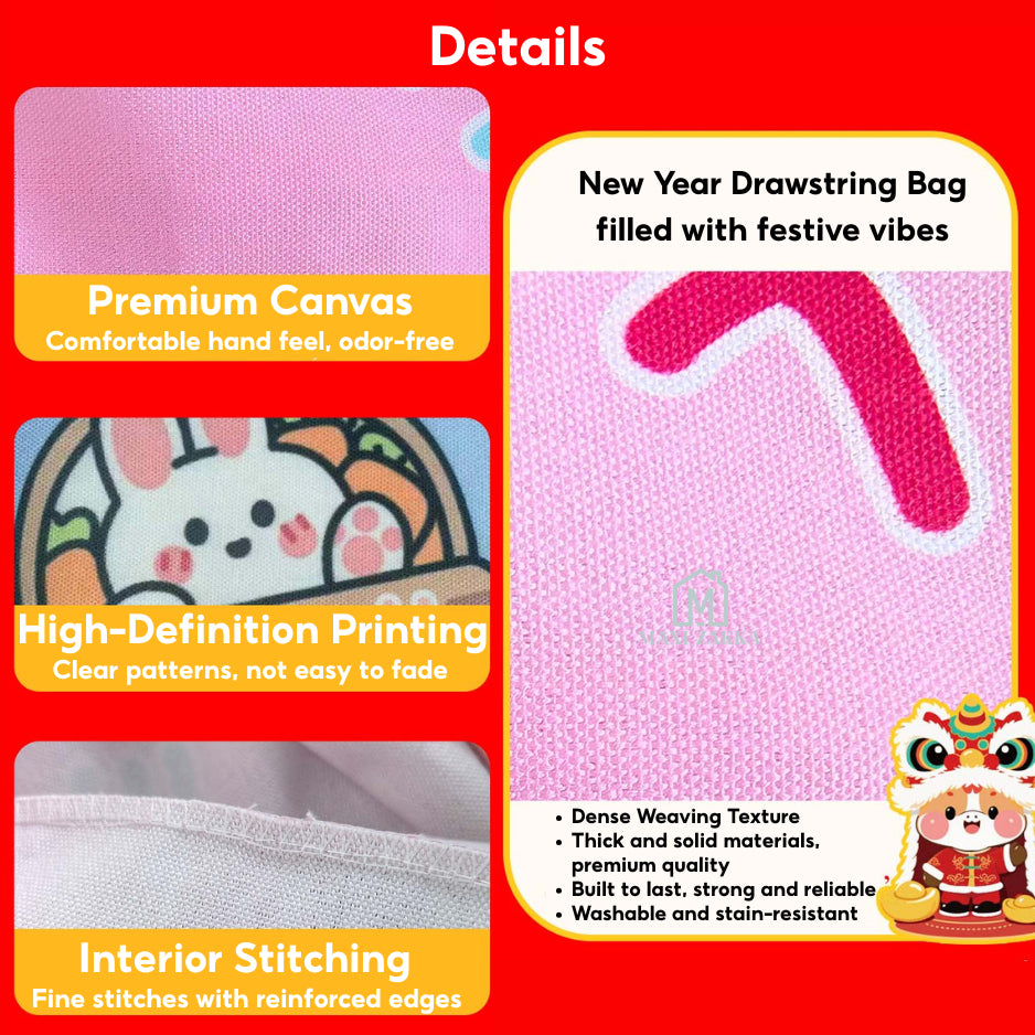 🇸🇬 Ready Stock CNY Canvas Drawstring Bag New Year Gift Pouch Ang Bao Storage Eco Friendly Orange Mandarin Bag