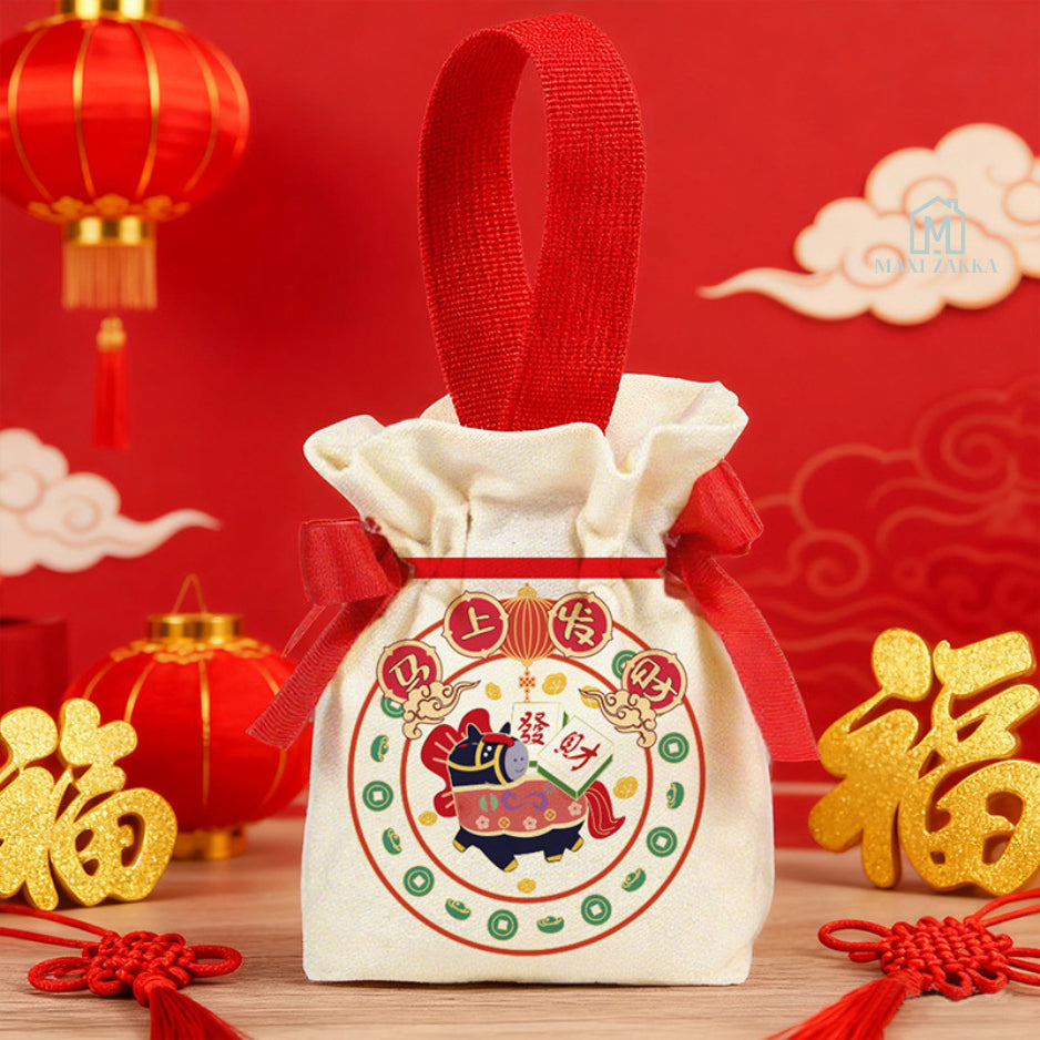 🇸🇬 Ready Stock CNY Canvas Drawstring Bag New Year Gift Pouch Ang Bao Storage Eco Friendly Orange Mandarin Bag