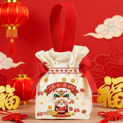 🇸🇬 Ready Stock CNY Canvas Drawstring Bag New Year Gift Pouch Ang Bao Storage Eco Friendly Orange Mandarin Bag