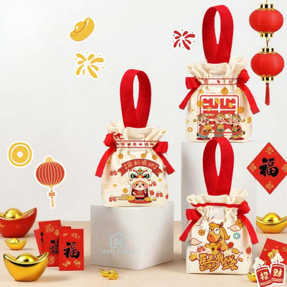 🇸🇬 Ready Stock CNY Canvas Drawstring Bag New Year Gift Pouch Ang Bao Storage Eco Friendly Orange Mandarin Bag