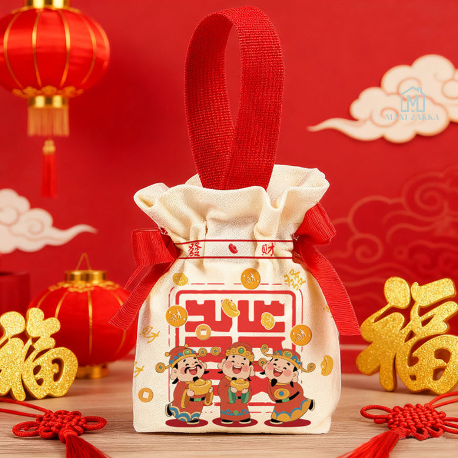 🇸🇬 Ready Stock CNY Canvas Drawstring Bag New Year Gift Pouch Ang Bao Storage Eco Friendly Orange Mandarin Bag