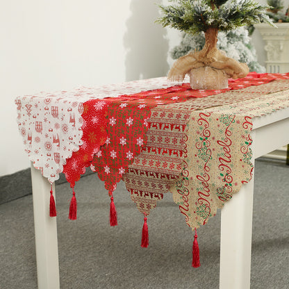 🇸🇬 New Christmas Decoration Supplies Linen Printed Table Runner Table Decoration Ornaments Tablecloth Placemats