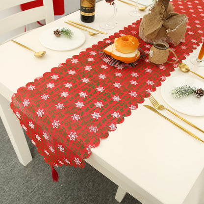 🇸🇬 New Christmas Decoration Supplies Linen Printed Table Runner Table Decoration Ornaments Tablecloth Placemats