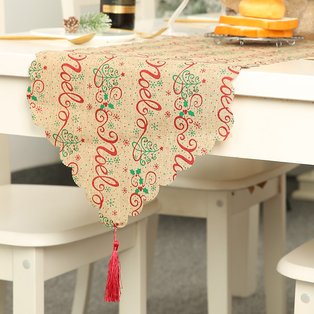 🇸🇬 New Christmas Decoration Supplies Linen Printed Table Runner Table Decoration Ornaments Tablecloth Placemats