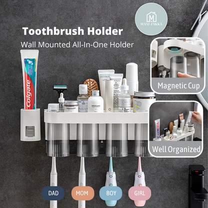 Toothbrush Holder Toothpaste Dispenser Magnetic Cup Easy Clean Toilet Organiser Wall Mounted Easy Installation Toothbrush All In One Holder Set