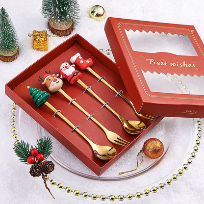 🇸🇬 Christmas Spoon Cutlery Set Dessert Coffee Spoon Fruit Fork Christmas Tree Small Spoon Gift Spoon