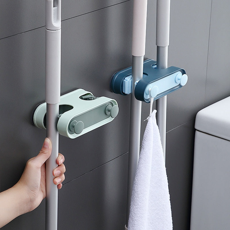 Bathroom Self Adhesive Broom Mop Holder Shelf Storage Holders Racks Paste Hooks Wall Mounted Stand Self Adhesive