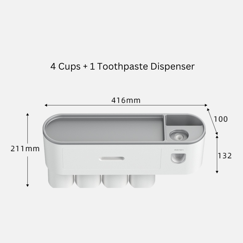 Toothbrush Holder Bathroom Storage Shelf Mouthwash Cup Set Toothpaste Dispenser Wall Mounted No Punching