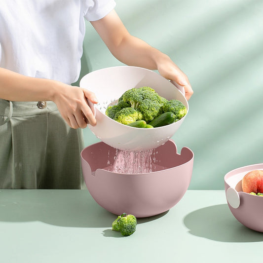 2-in-1 kitchen Strainer Detachable Colander & Bowl Set Save Space Fruits Vegetables Washing Colanders Stackable Set