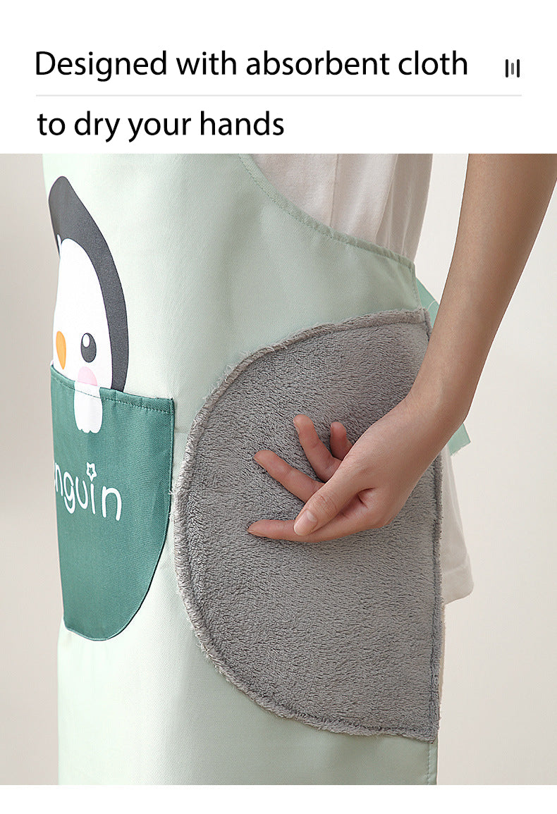 Kitchen Household Cooking Apron Pocket Hand-wiping Oil-proof Waterproof Adjustable Neck Strap Waist