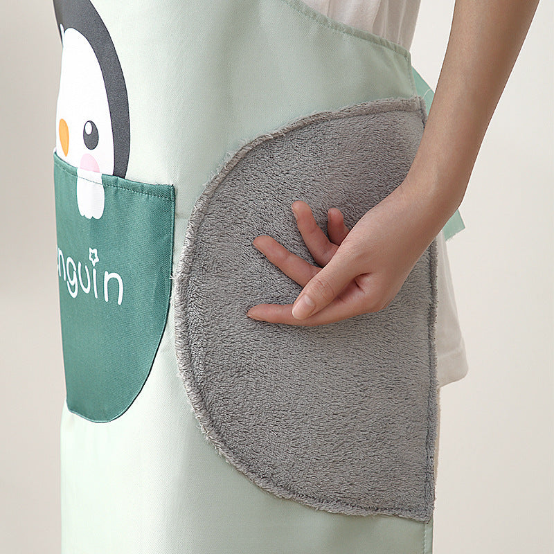 Kitchen Household Cooking Apron Pocket Hand-wiping Oil-proof Waterproof Adjustable Neck Strap Waist