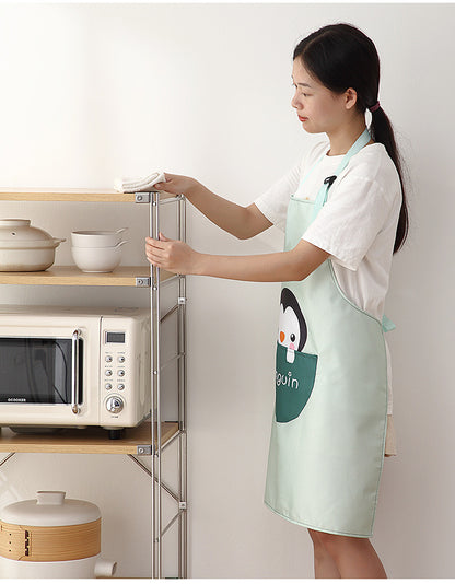 Kitchen Household Cooking Apron Pocket Hand-wiping Oil-proof Waterproof Adjustable Neck Strap Waist