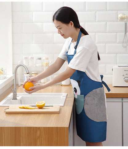 Kitchen Household Cooking Apron Pocket Hand-wiping Oil-proof Waterproof Adjustable Neck Strap Waist