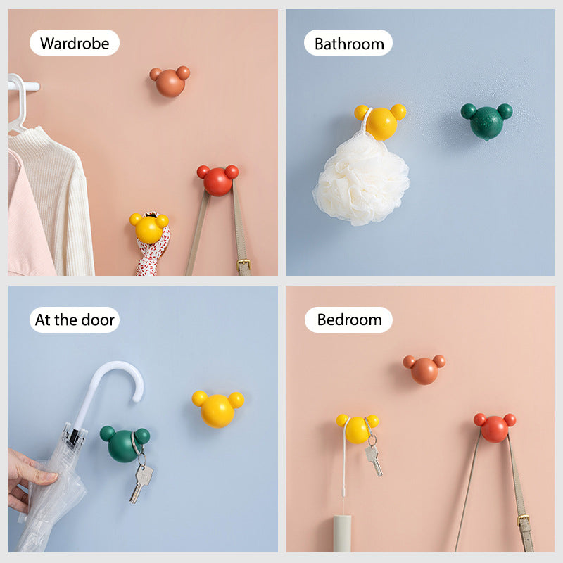 Removable Self Adhesive Hooks Bear Micky No Drilling Free Punching Hanging Wall Mounted Hooks