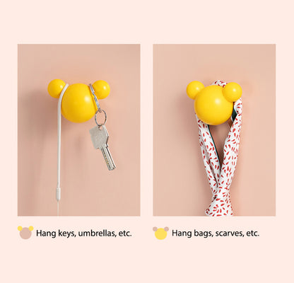 Removable Self Adhesive Hooks Bear Micky No Drilling Free Punching Hanging Wall Mounted Hooks