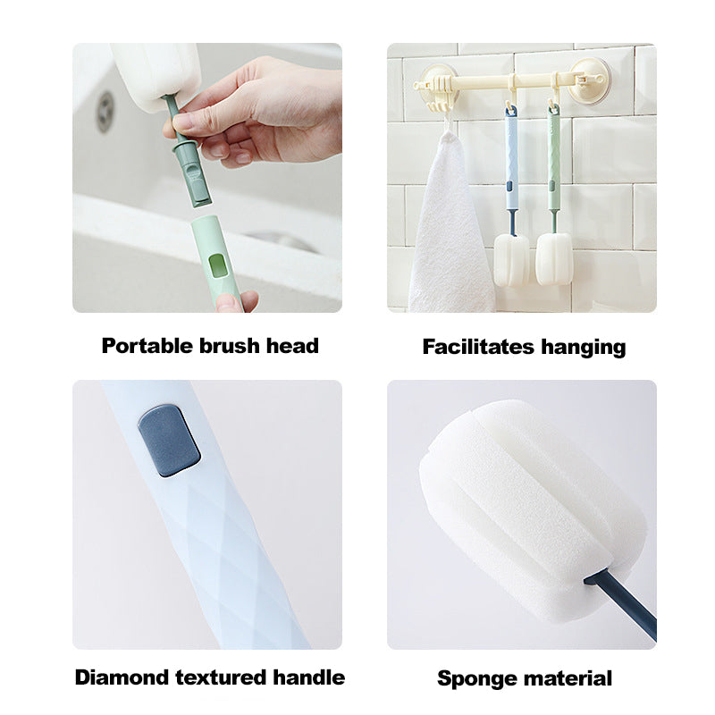 Sponge Glass Cleaning Brush / Long Handle Sponge Bottle Cleaner Brush / Bottle Cleaning Brush / Cup Brush Cleaning Replacement Head