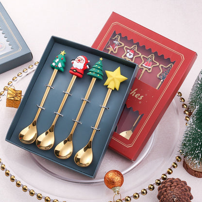 🇸🇬 Christmas Spoon Cutlery Set Dessert Coffee Spoon Fruit Fork Christmas Tree Small Spoon Gift Spoon