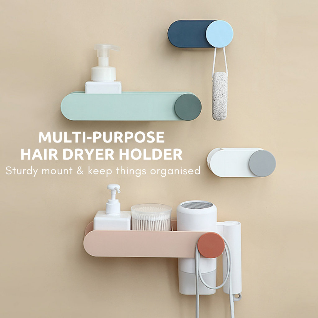 Hair Dryer Holder Wall Mounted Hair Dryer Rack No Drilling Hole-Free Multipurpose Stand Adhesive Hanging Sturdy Mount