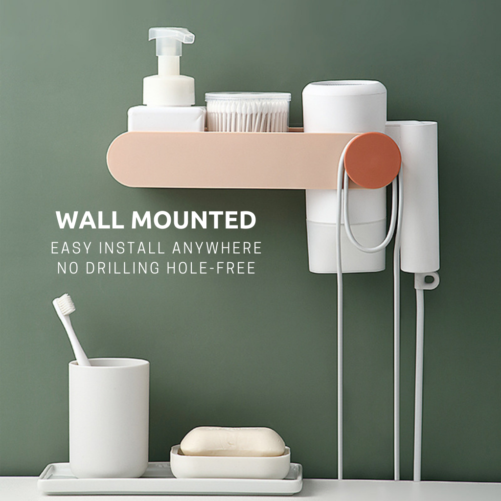 Hair Dryer Holder Wall Mounted Hair Dryer Rack No Drilling Hole-Free Multipurpose Stand Adhesive Hanging Sturdy Mount