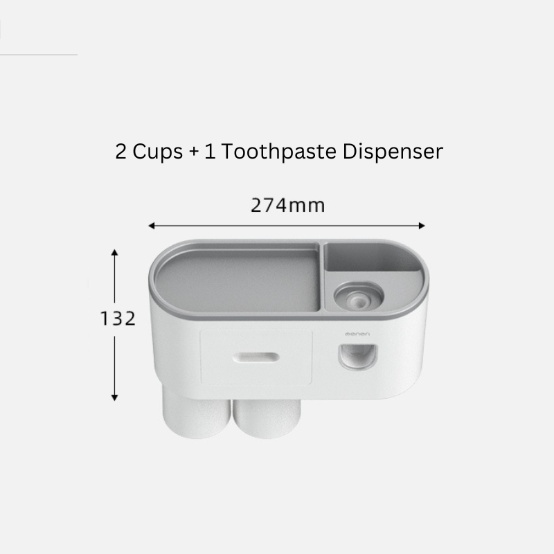 Toothbrush Holder Bathroom Storage Shelf Mouthwash Cup Set Toothpaste Dispenser Wall Mounted No Punching