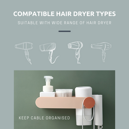 Hair Dryer Holder Wall Mounted Hair Dryer Rack No Drilling Hole-Free Multipurpose Stand Adhesive Hanging Sturdy Mount