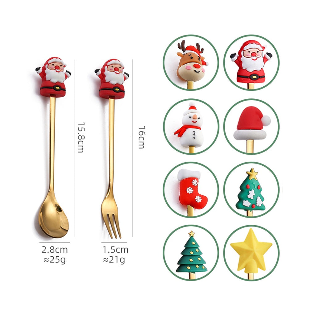 🇸🇬 Christmas Spoon Cutlery Set Dessert Coffee Spoon Fruit Fork Christmas Tree Small Spoon Gift Spoon