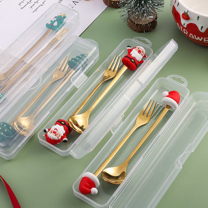 🇸🇬 Christmas Spoon Cutlery Set Dessert Coffee Spoon Fruit Fork Christmas Tree Small Spoon Gift Spoon