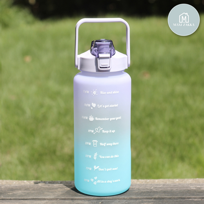 2L Motivational Sports Water Bottle with Handle & Straw Gradient Color Water Jug with Times to Drink